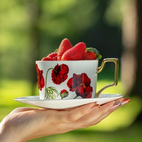 Чайная пара Farforite «Маки / Ботаника / Botanicum» 250 мл в подарочной коробке ракурс 2