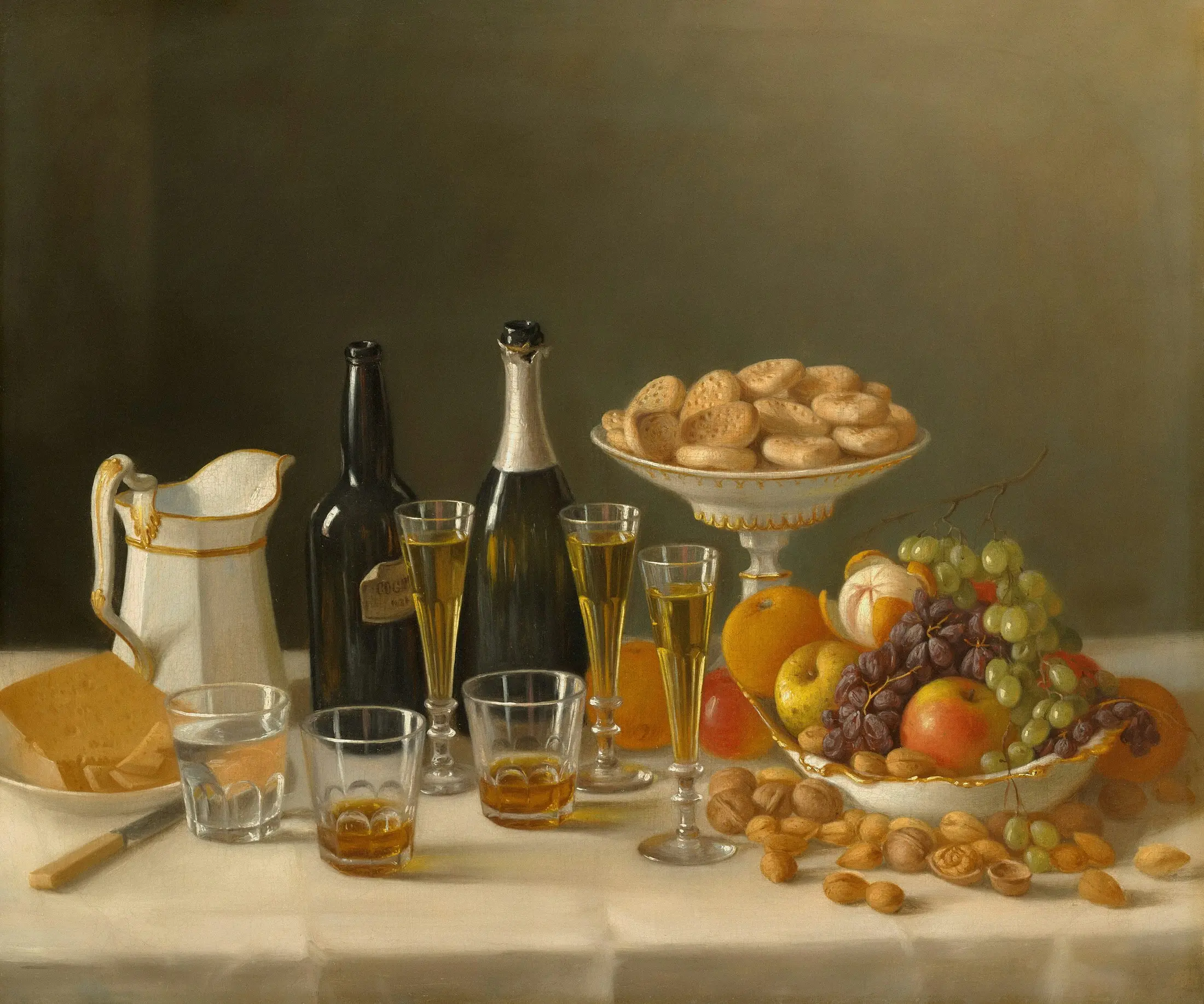 Натюрморт Wine, Cheese, and Fruit Джона Фрэнсиса