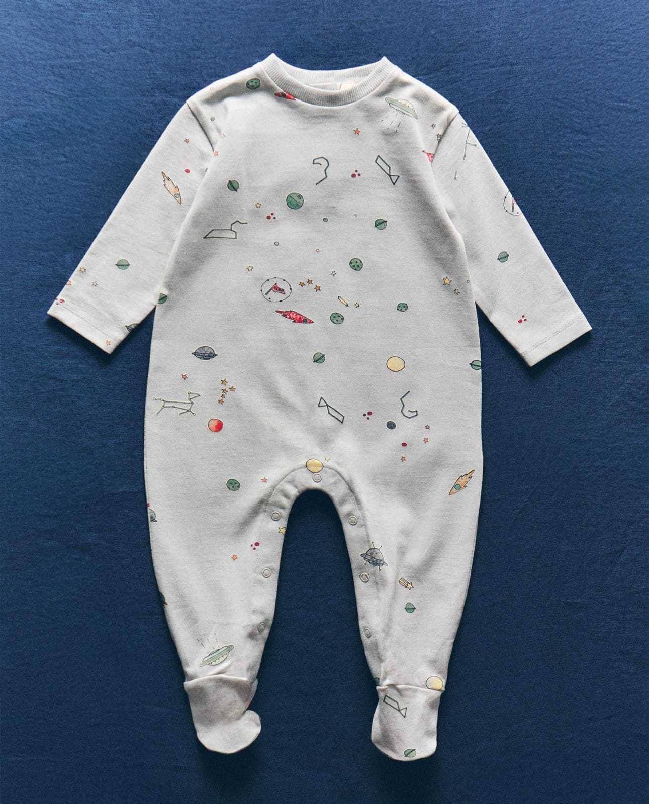 Детские ползунки ZARA HOME 9630/529/406 - из хлопка с рисунком на космическую тематику, 6-9 месяцев (74 см), цвет синий