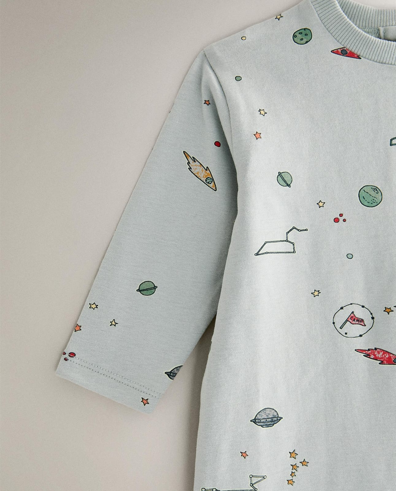 Детские ползунки ZARA HOME 9630/529/406 - из хлопка с рисунком на космическую тематику, 6-9 месяцев (74 см), цвет синий ракурс 3