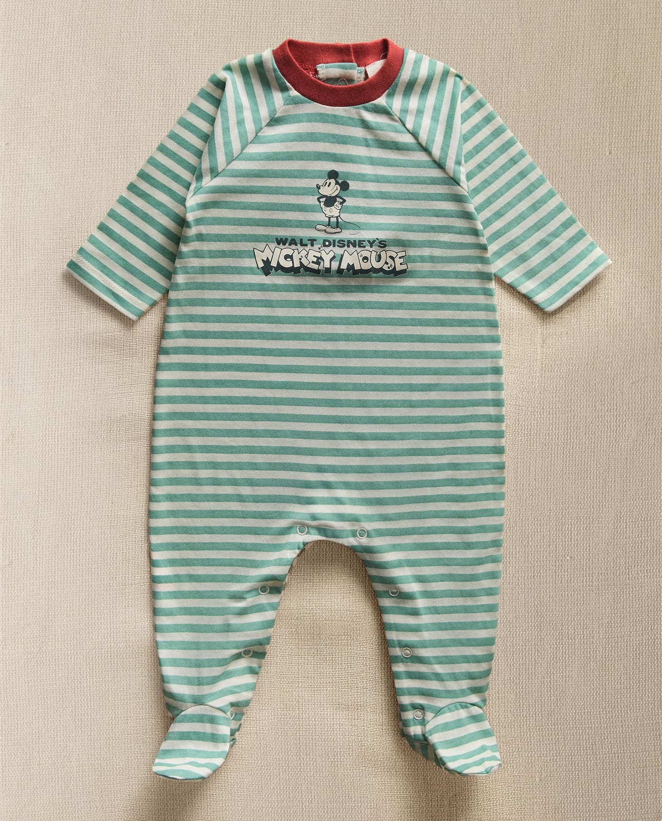 Детские ползунки ZARA HOME 4640/529/500 - из хлопка с изображением Микки Мауса (персонажа Disney), 1-3 месяца (62 см), цвет зеленый ракурс 4