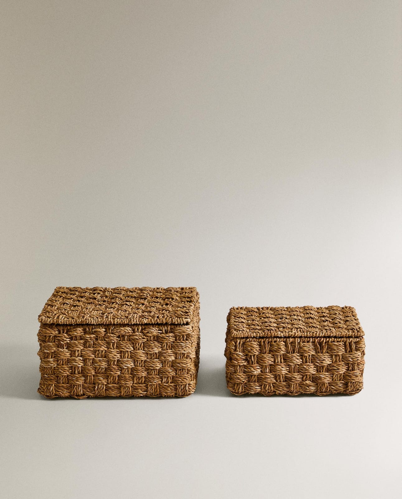 Корзина для хранения ZARA HOME Прямоугольная корзина с крышкой из морской травы светло-бежевый 21 x 31 x 38 cm