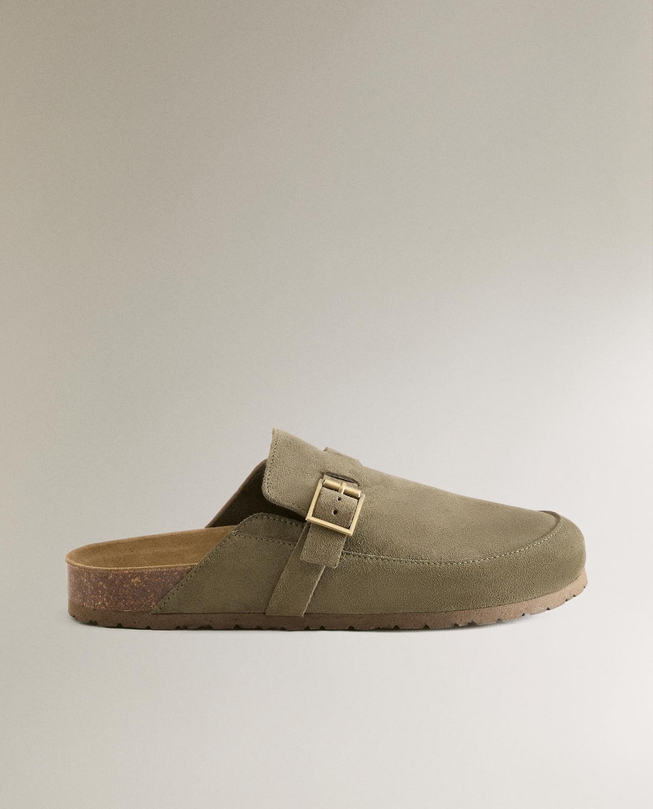 Тапочки ZARA HOME Кожаные ходаки с пряжкой KHAKI 45