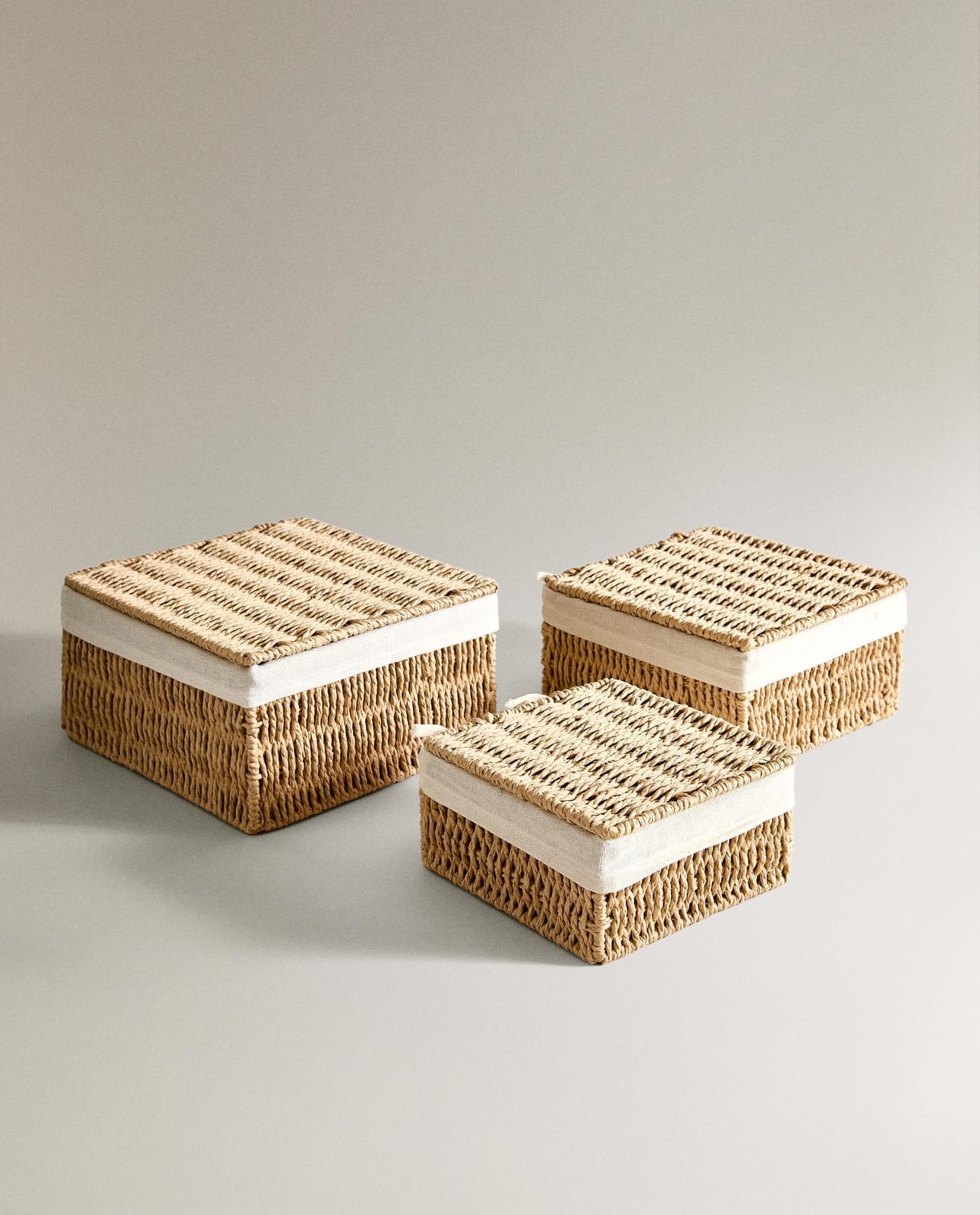 Корзина для хранения ZARA HOME корзина с крышкой и хлопковой подкладкой светло-бежевый 10.5 x 20 x 20 cm