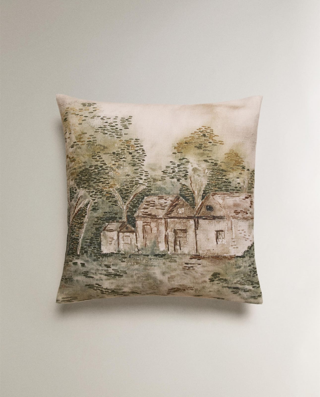 Наволочка декоративная ZARA HOME POSZEWKA Z NADRUKIEM PEJZAŻU ZIELONY 45 x 45 cm