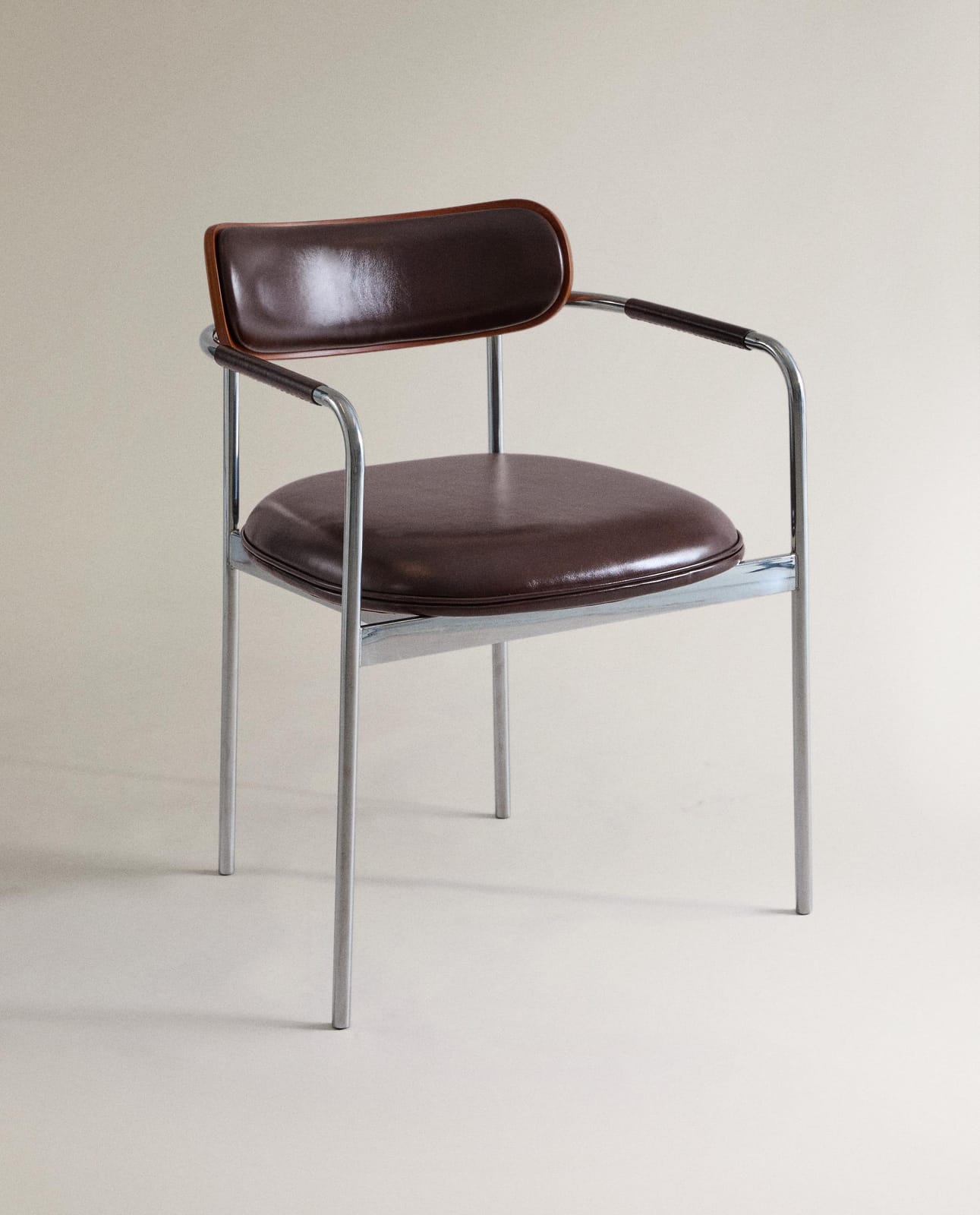 Стул ZARA HOME из кожи и нержавеющей стали CZEKOLADOWY BRĄZ 74 x 60 x 54 cm