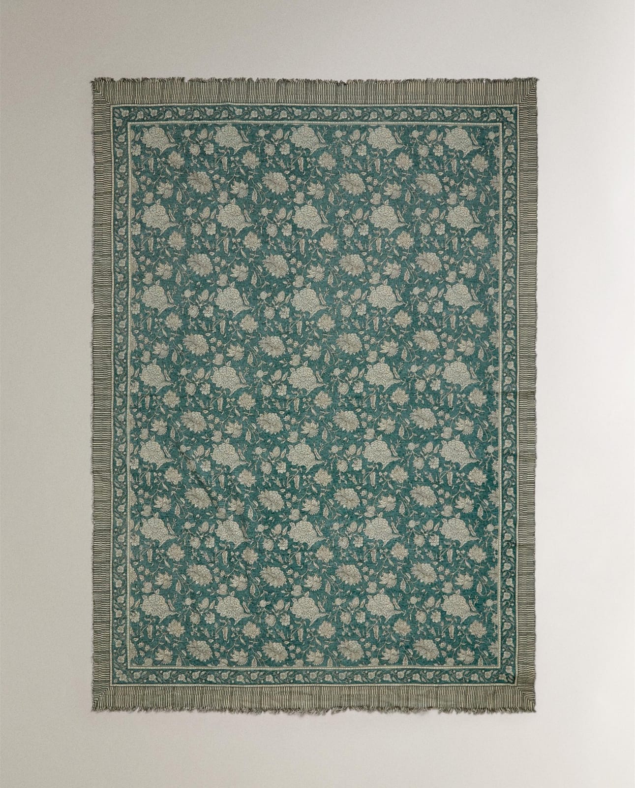 Blanket ZARA HOME KOC BAWEŁNIANY W KWIATY TURKUSOWY 140 x 190 cm