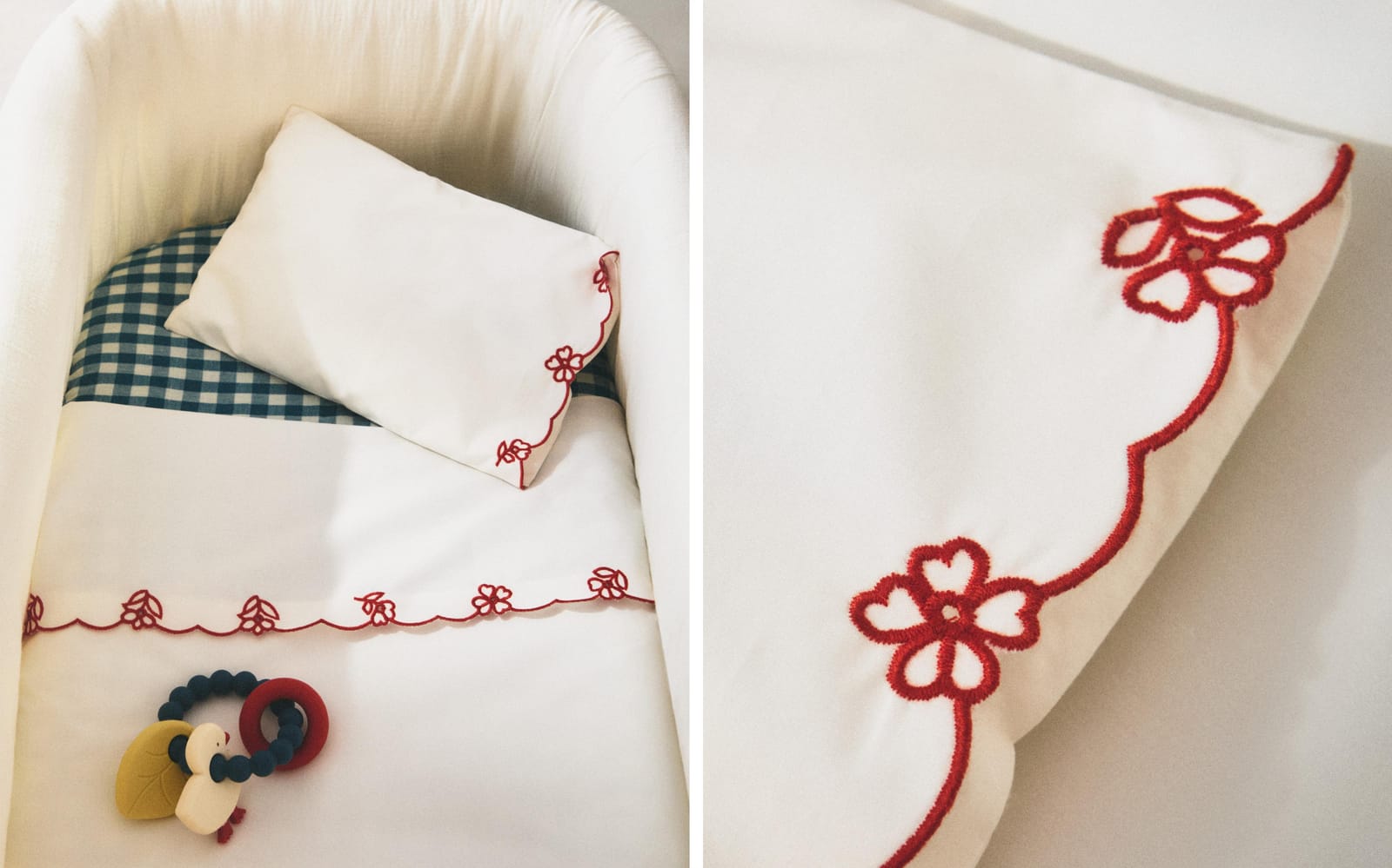 ZARA HOME КОМПЛЕКТ: НАВОЛОЧКА НА ПОДУШКУ И ПРОСТЫНЯ БЕЗ РЕЗИНКИ ДЛЯ КРОВАТКИ С ВЫШИТЫМИ ЦВЕТАМИ ракурс 9