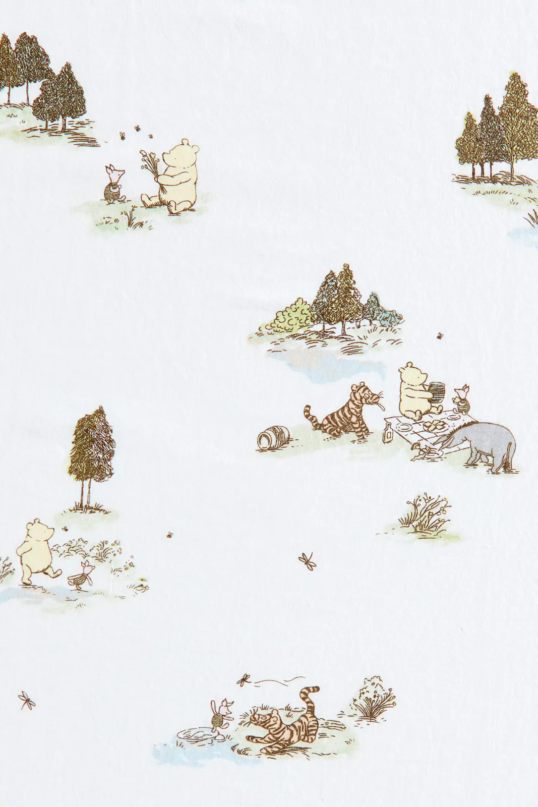 Простыня из хлопкового перкаля H&M - с персонажами из Винни-Пуха (Winnie the Pooh Disney), размер 90х200 см, цвет светло-зеленый - 1328357001 ракурс 4