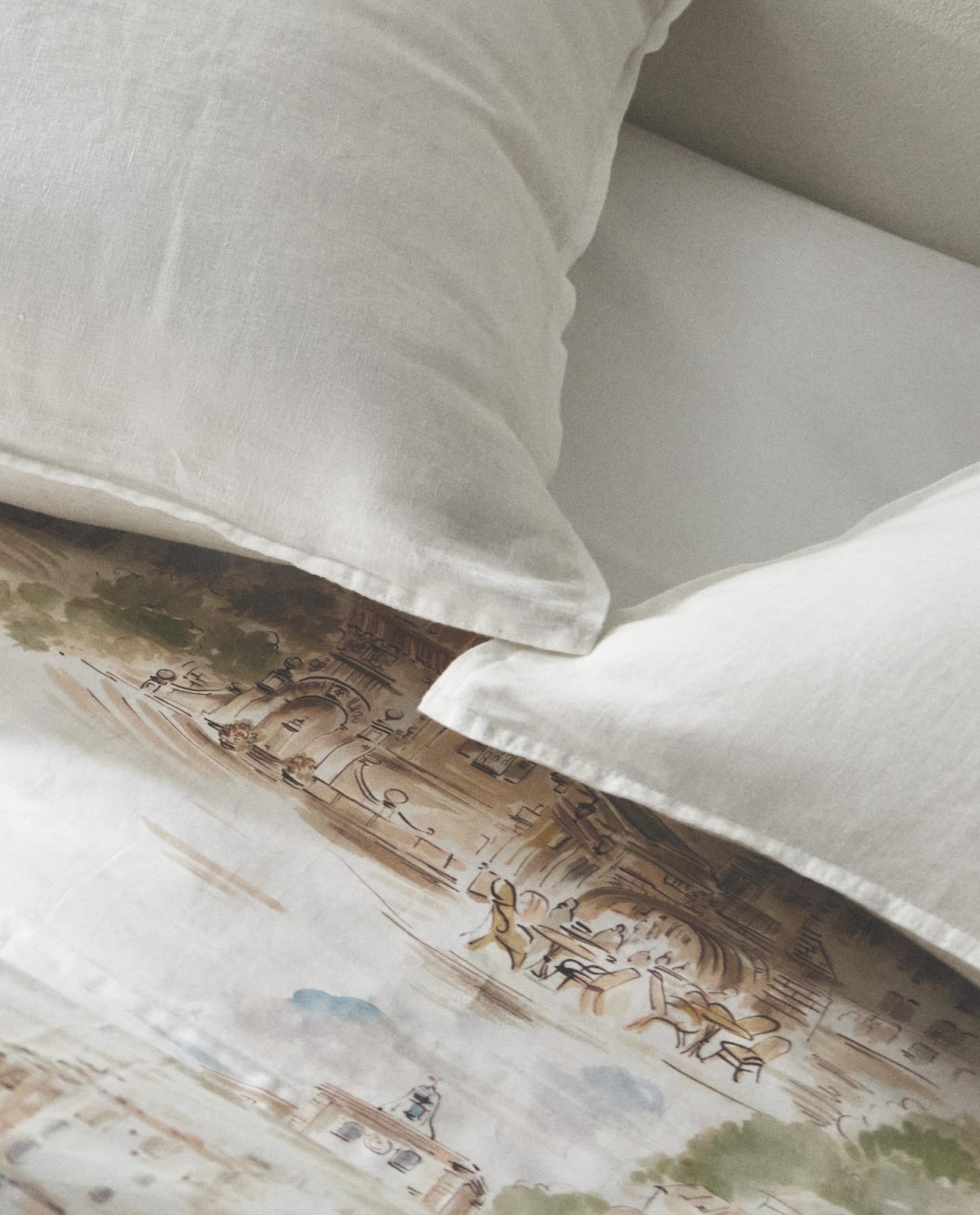 ZARA HOME Хлопковая простыня без резинки в пейзаж ракурс 5