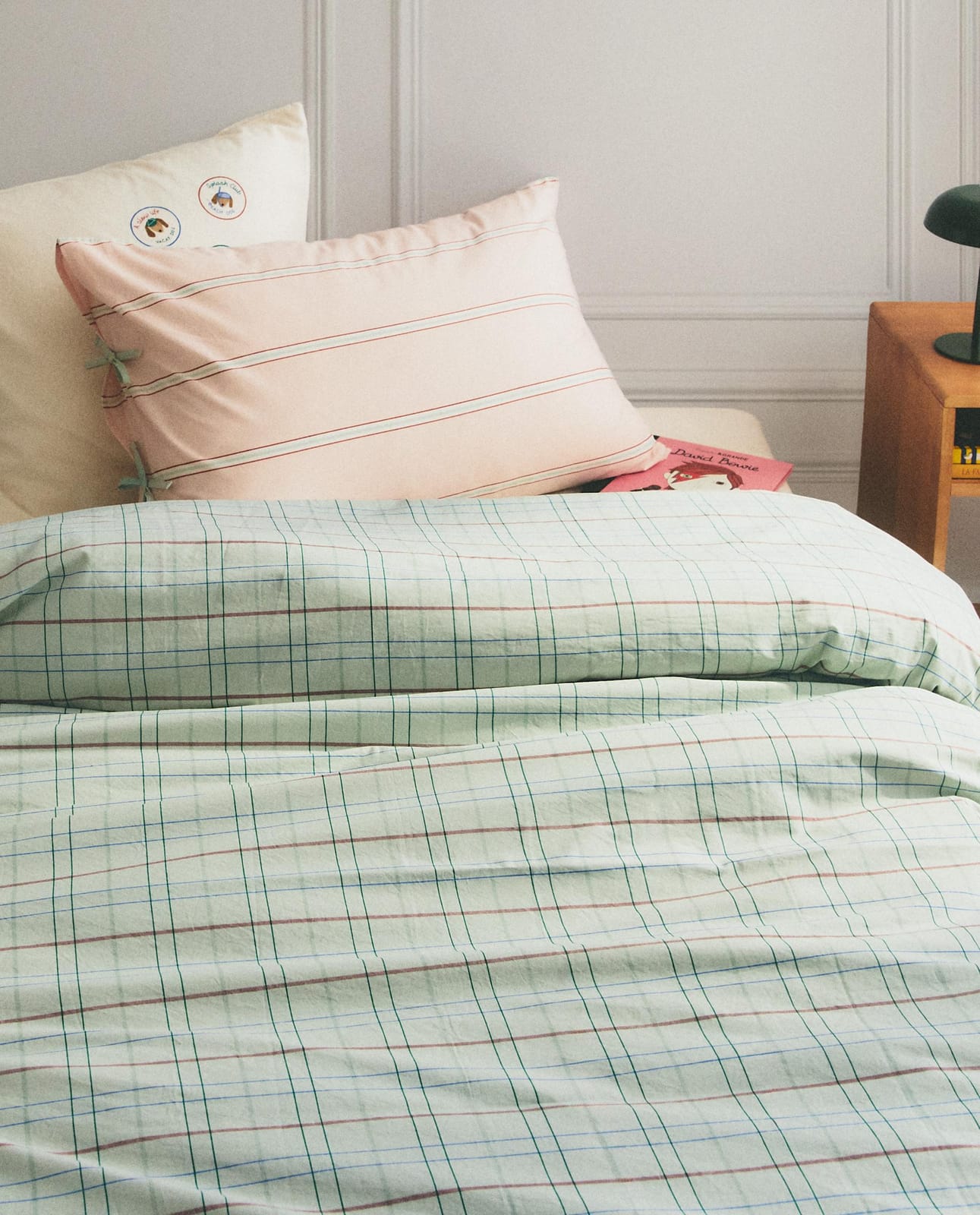 ZARA HOME ДЕТСКИЙ ПОДОДЕЯЛЬНИК В ЗЕЛЕНУЮ КЛЕТКУ ракурс 9
