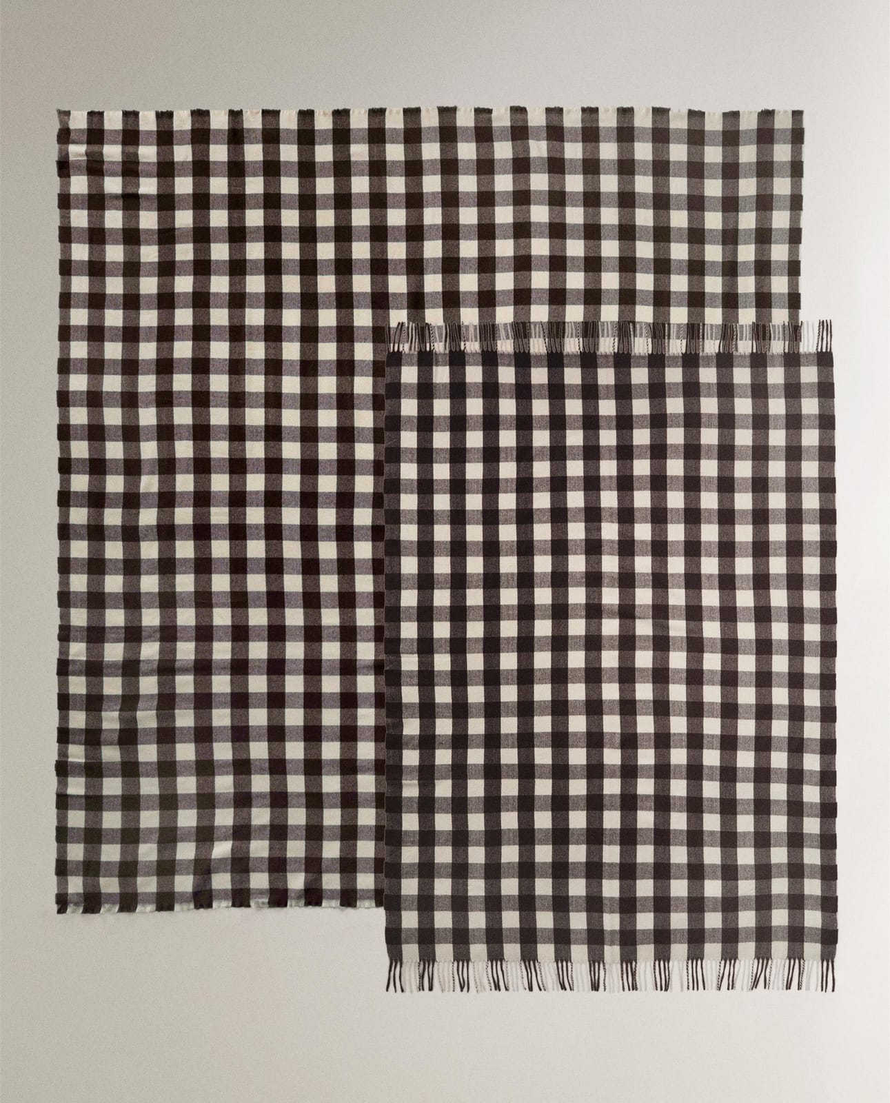 Плед ZARA HOME ПЛЕД В КЛЕТКУ С БАХРОМОЙ КОРИЧНЕВЫЙ 220 x 240 см