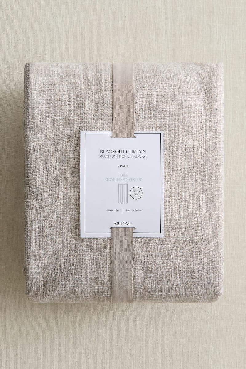 Длинная затемняющая штора, 2 шт. H&M цвет Светло-бежевый 140X300 см ракурс 2