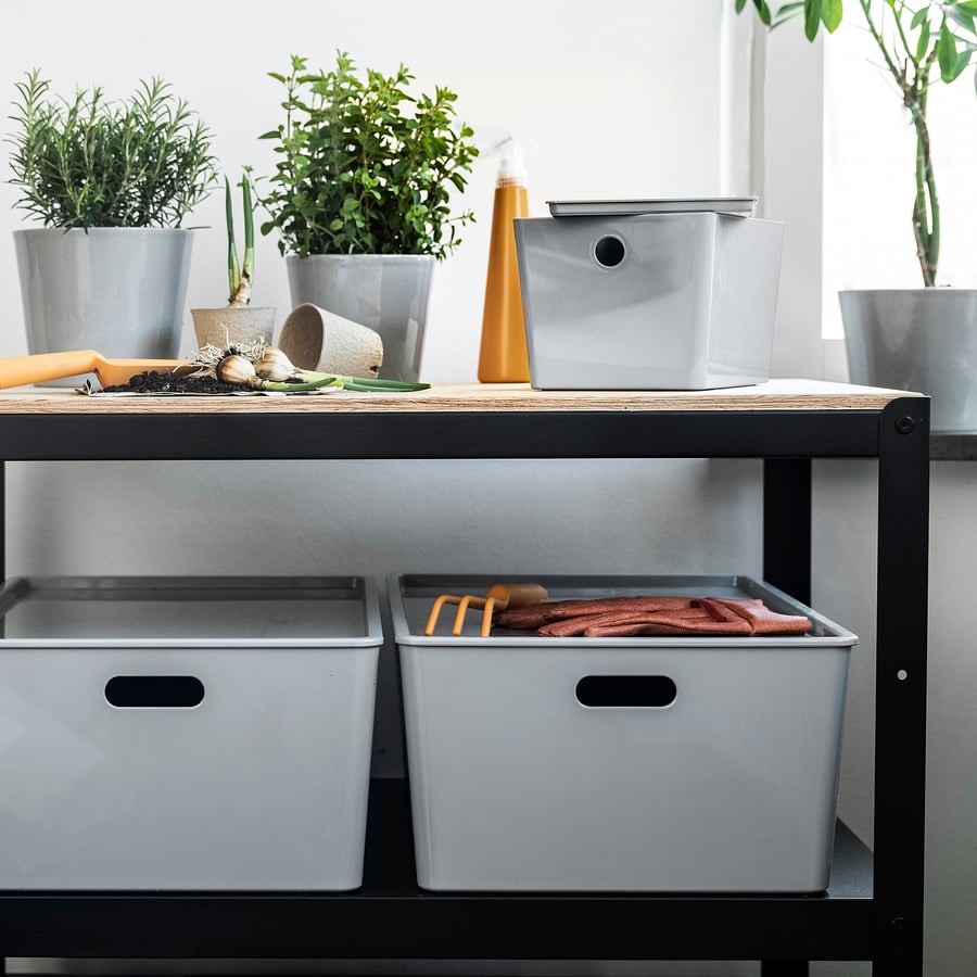 Контейнер с крышкой IKEA KUGGIS светло-серый, 18x26x15 см, 495.967.63 ракурс 4