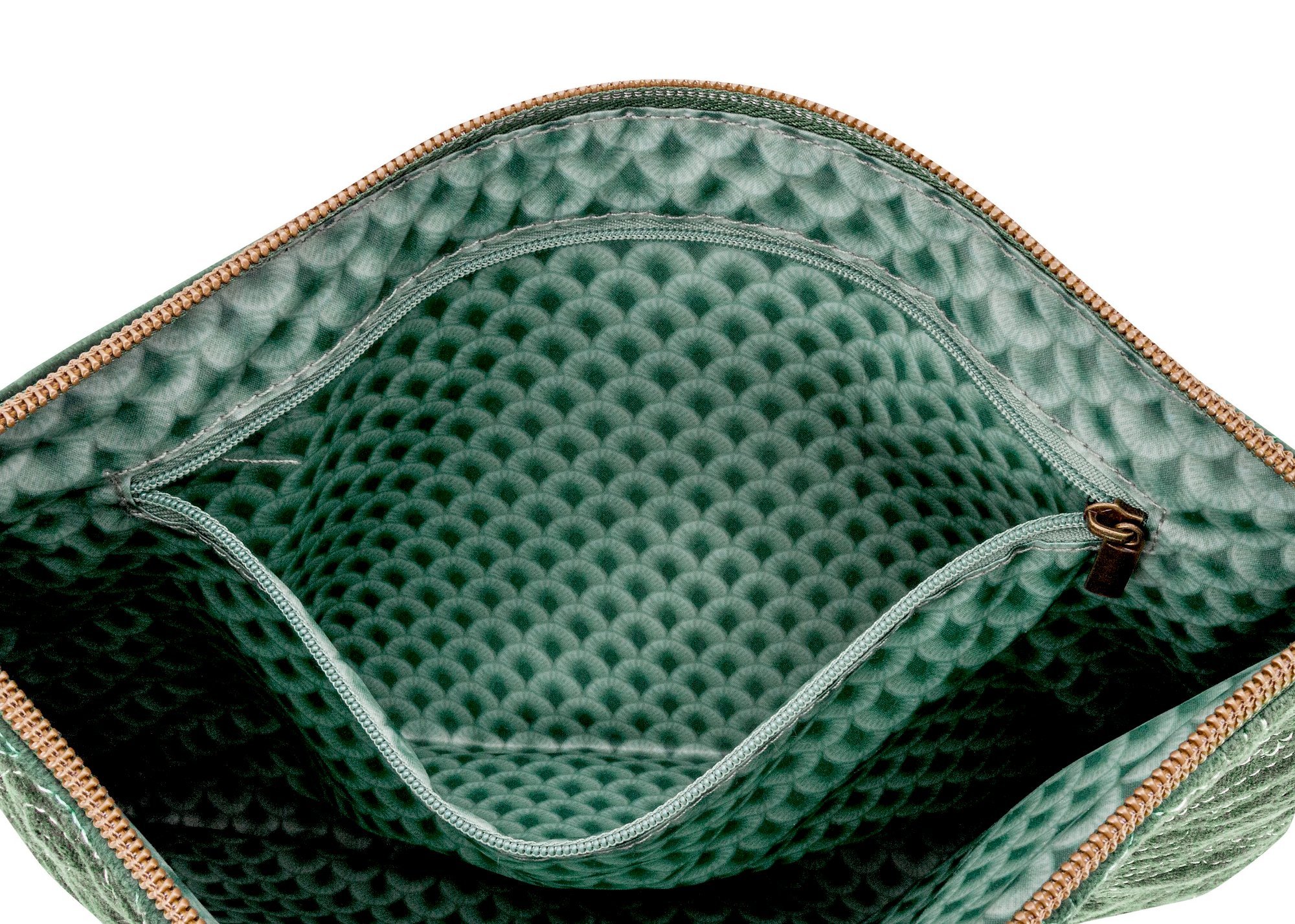 Косметичка плоская большая Velvet Quilted Days Green, 30х22х1 см