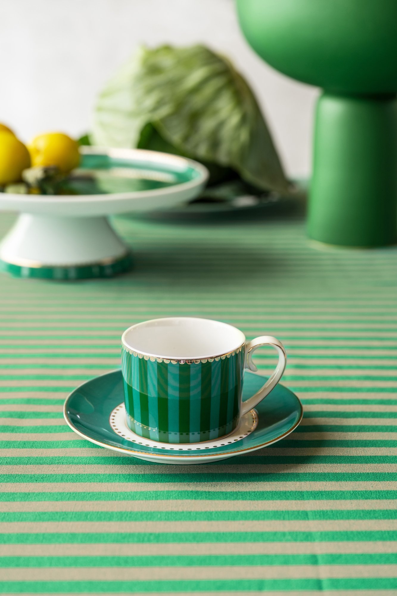 Набор чашек для эспрессо с блюдцами (4 пр.) Love Birds Stripes Emerald-Green, 100 мл