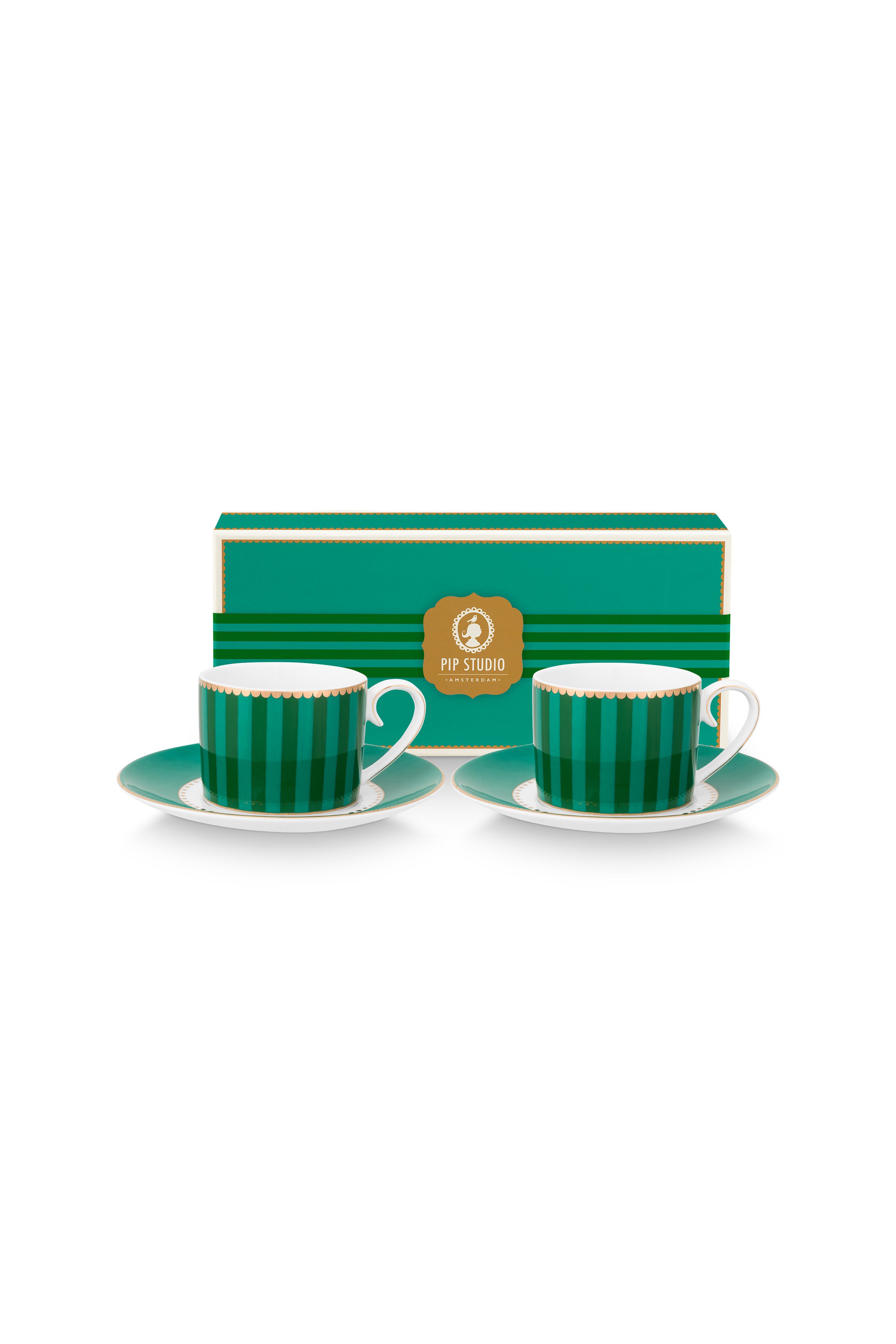 Набор чашек для эспрессо с блюдцами (4 пр.) Love Birds Stripes Emerald-Green ракурс 2