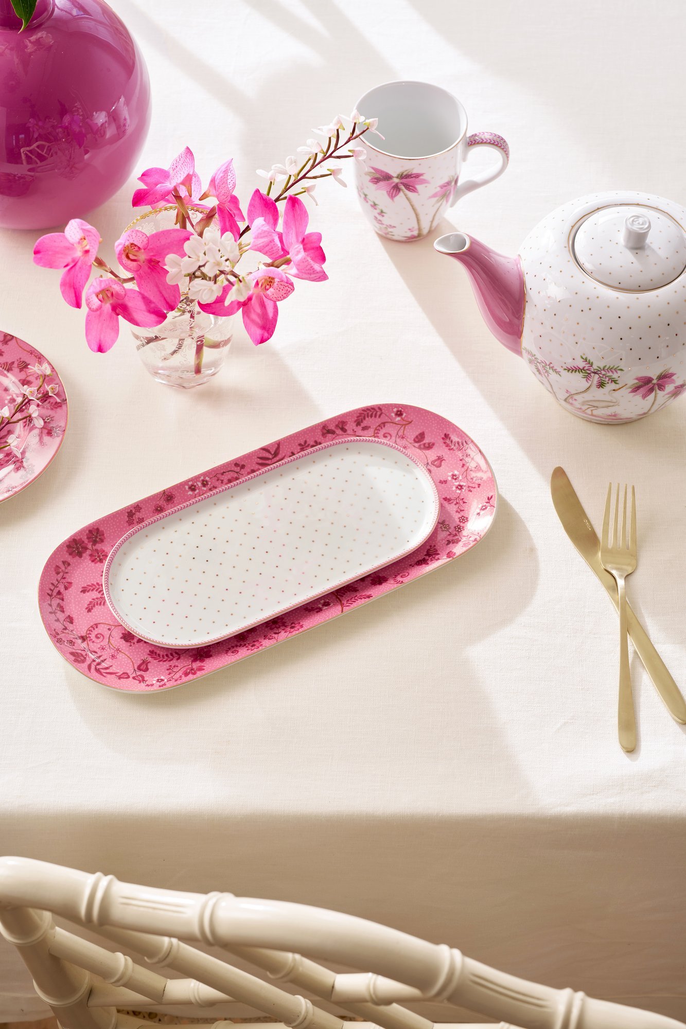 Поднос подстановочный для сахарницы и молочника Jolie Dots Gold Pink, 25х12 см