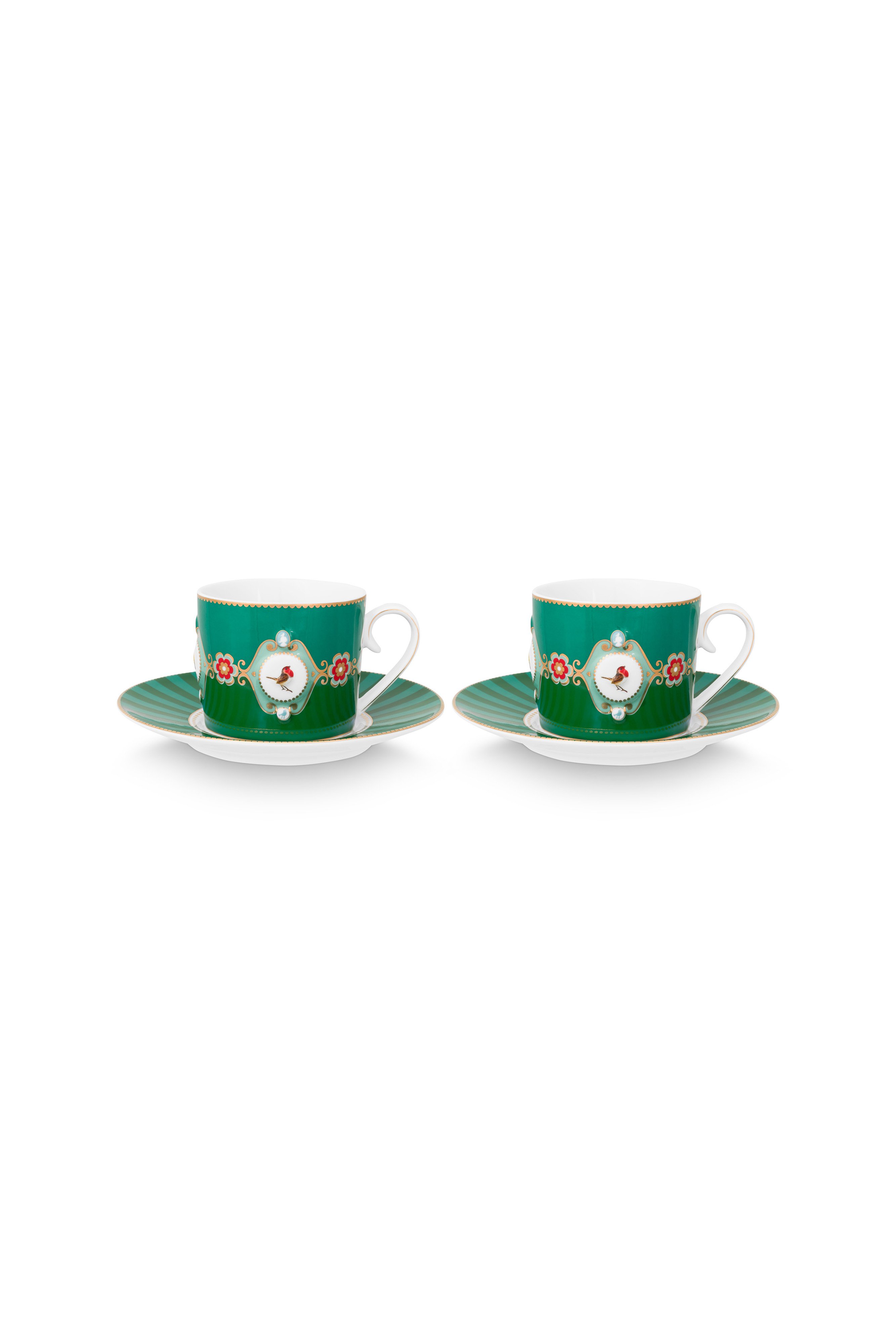 Набор чашек с блюдцами (4 пр.) Love Birds Medallion Emerald-Green ракурс 3