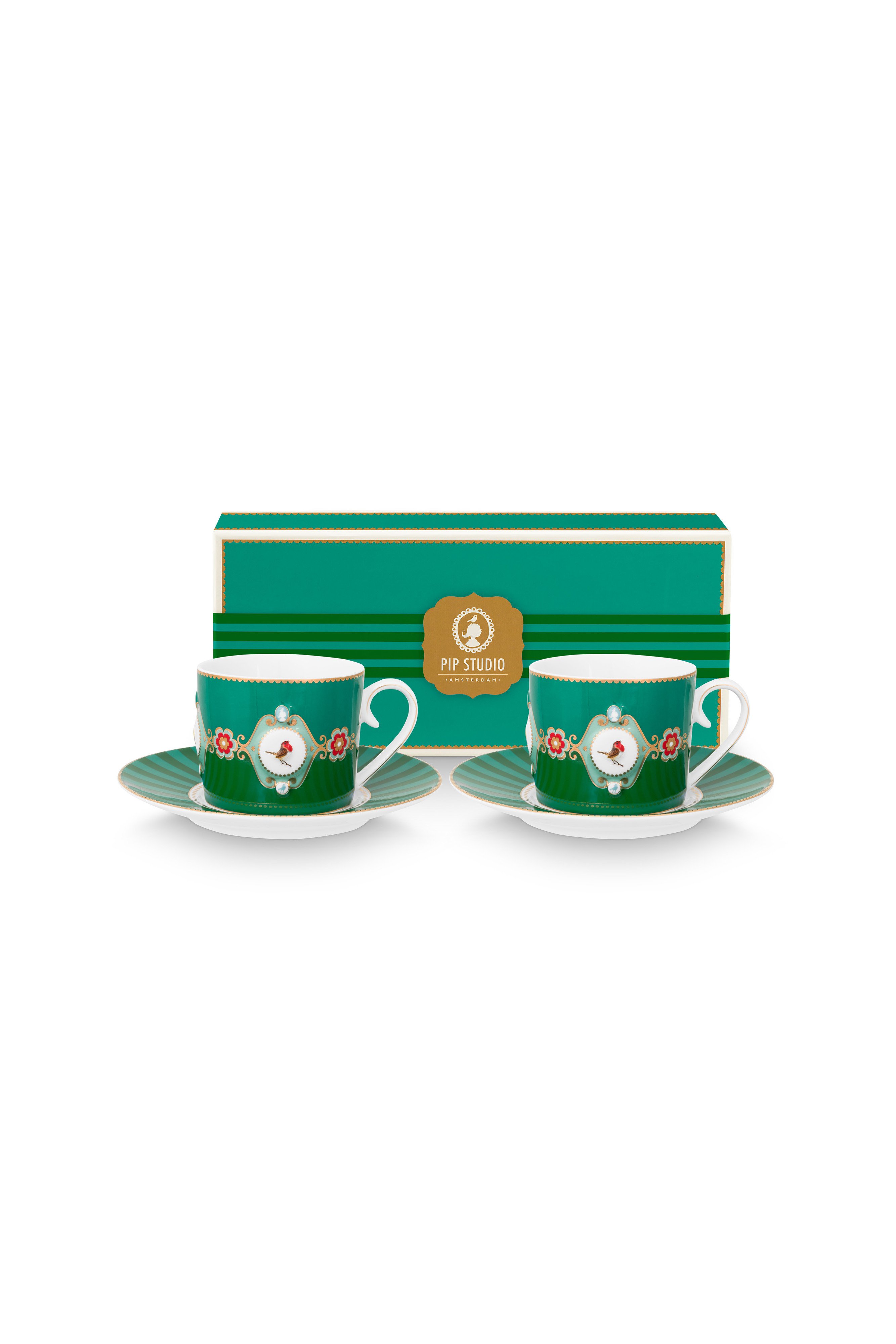 Набор чашек с блюдцами (4 пр.) Love Birds Medallion Emerald-Green ракурс 2