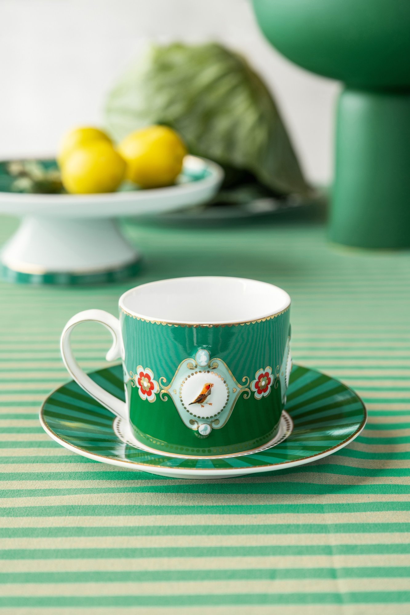 Набор чашек с блюдцами (4 пр.) Love Birds Medallion Emerald-Green, 250 мл