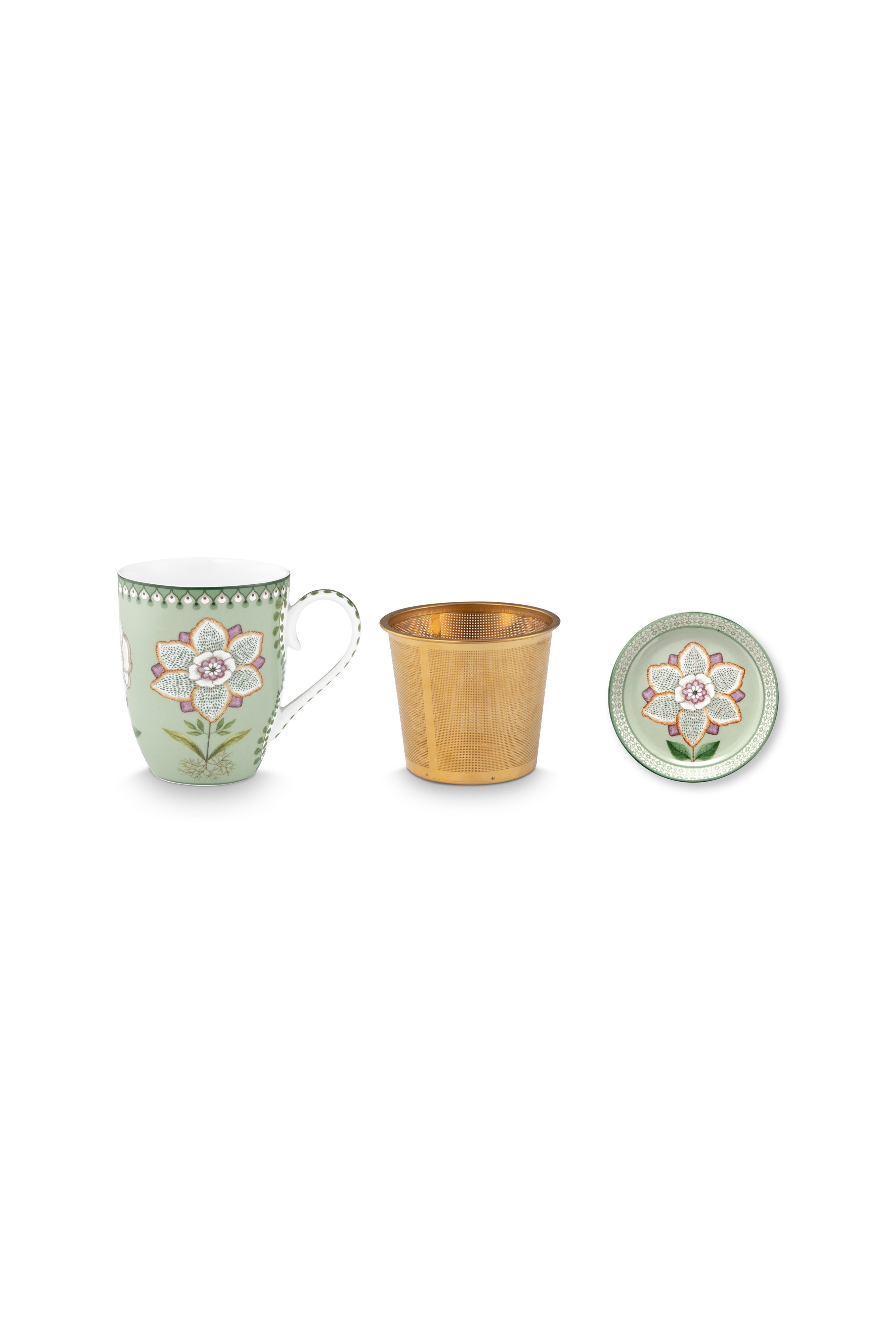 Набор предметов для чаепития Lily&Lotus Light Green (кружка 365 мл, блюдце для чайных пакетиков, ситечко для чая) ракурс 2