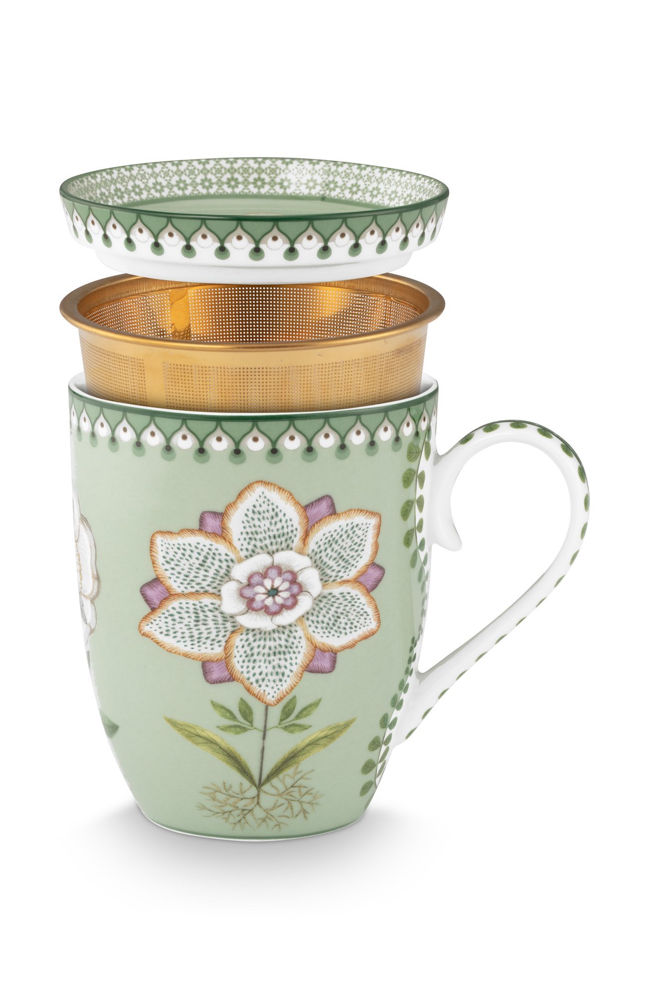 Набор предметов для чаепития Lily&Lotus Light Green (кружка 365 мл, блюдце для чайных пакетиков, ситечко для чая) ракурс 3