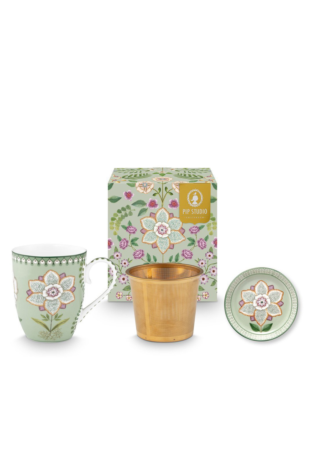 Набор предметов для чаепития Lily&Lotus Light Green (кружка 365 мл, блюдце для чайных пакетиков, ситечко для чая)