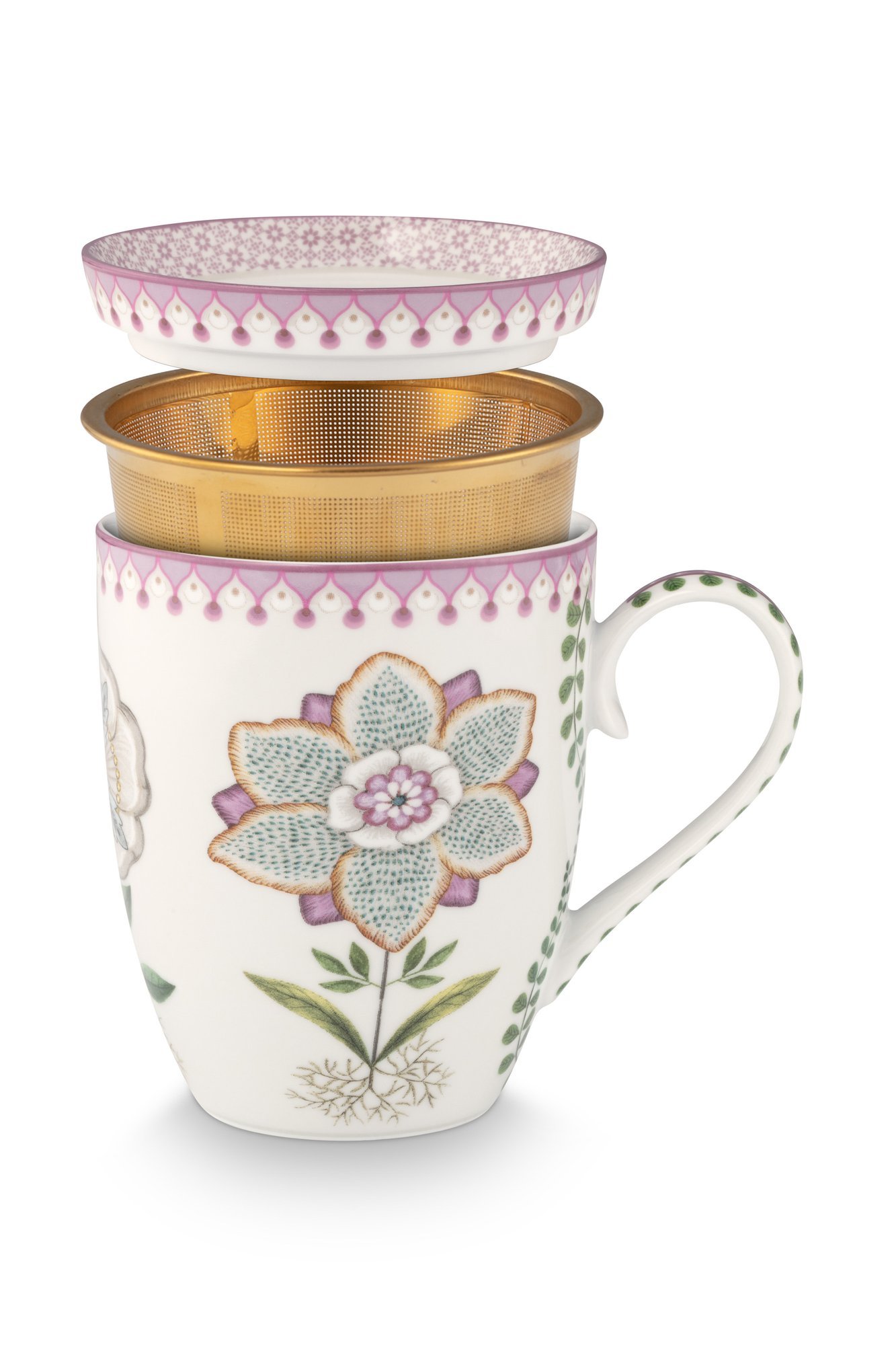 Набор предметов для чаепития Lily&Lotus Off White (кружка 365 мл, блюдце для чайных пакетиков, ситечко для чая) ракурс 4