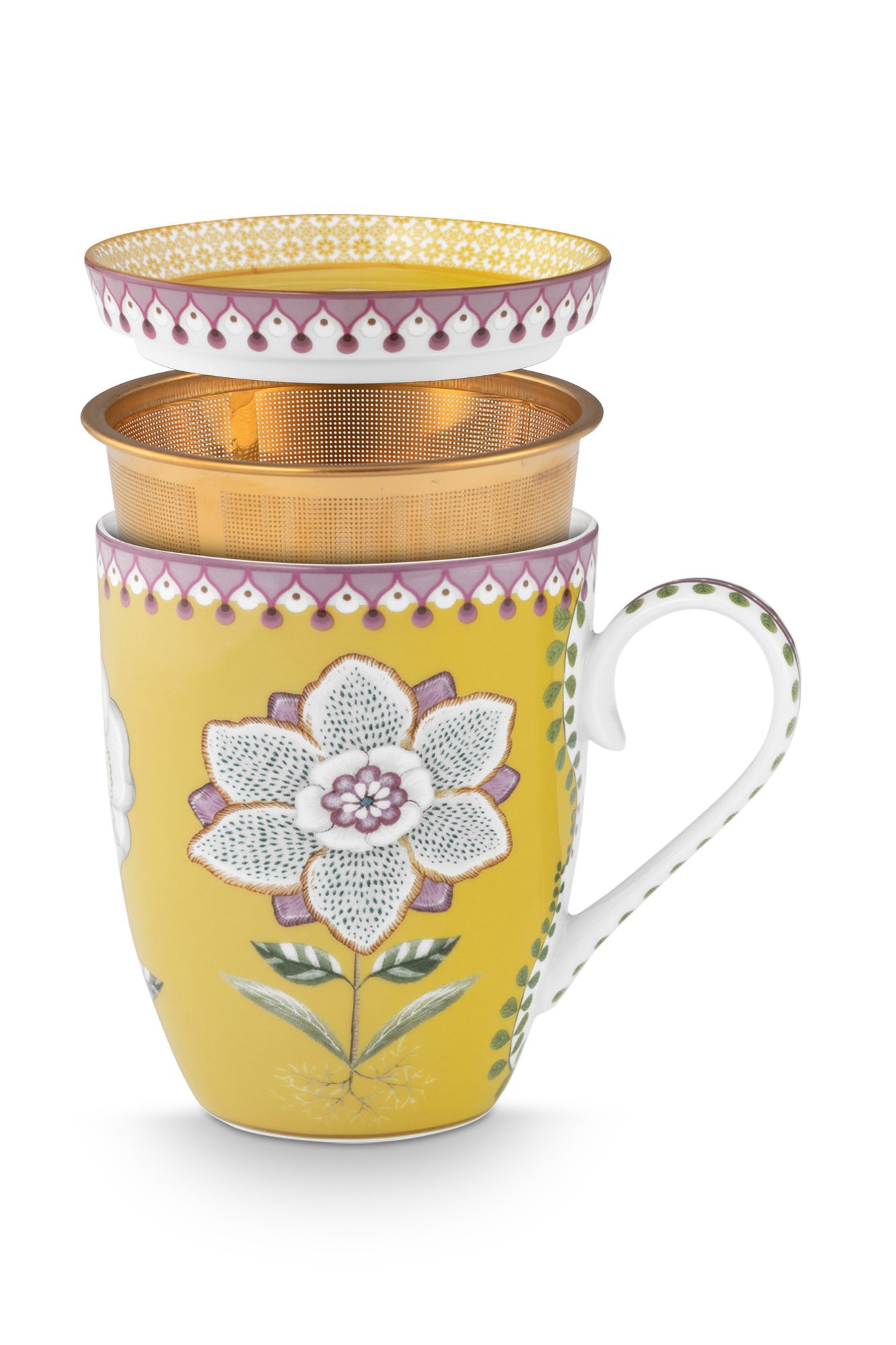 Набор предметов для чаепития Lily&Lotus Yellow (кружка 365 мл, блюдце для чайных пакетиков, ситечко для чая) ракурс 4