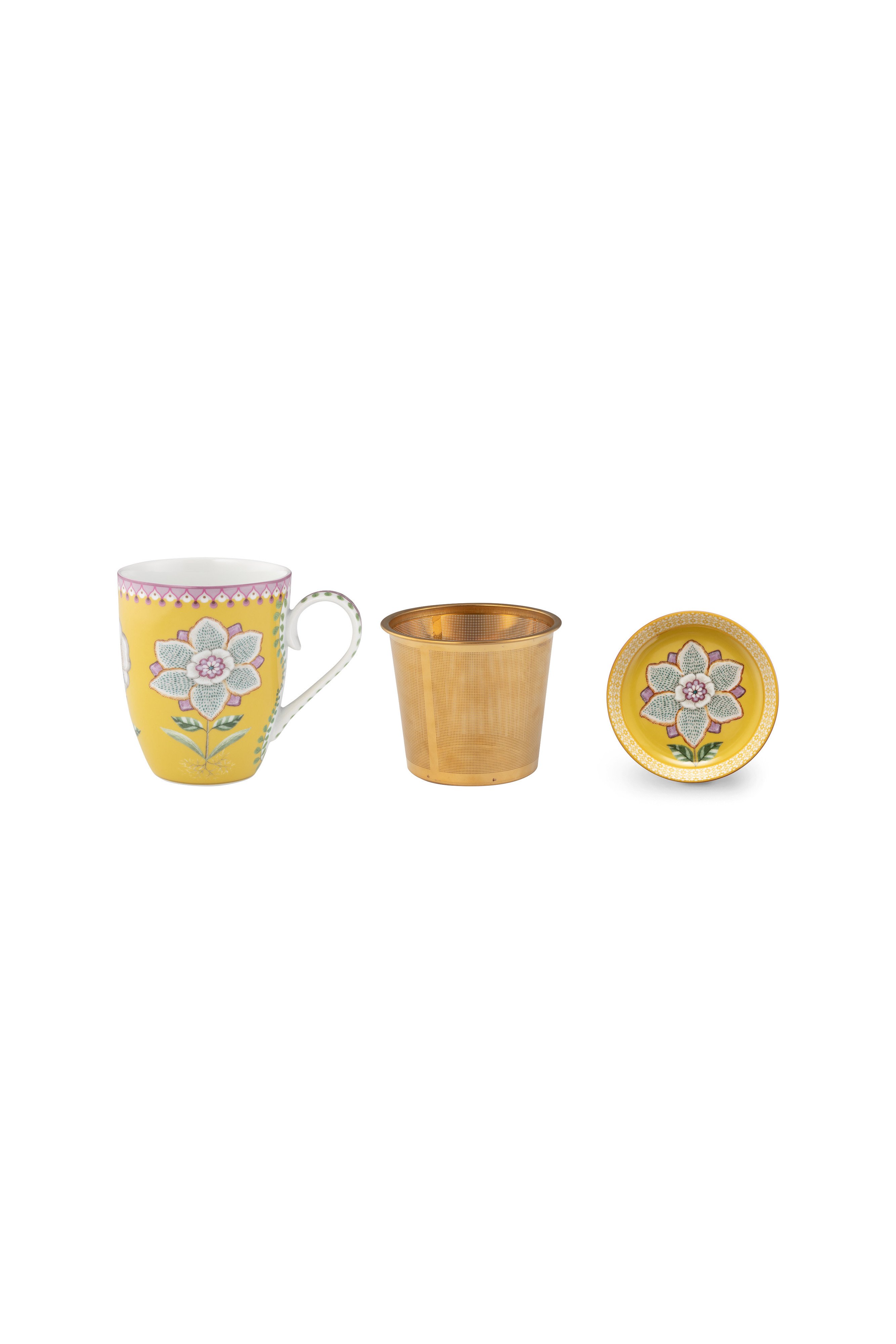 Набор предметов для чаепития Lily&Lotus Yellow (кружка 365 мл, блюдце для чайных пакетиков, ситечко для чая) ракурс 3