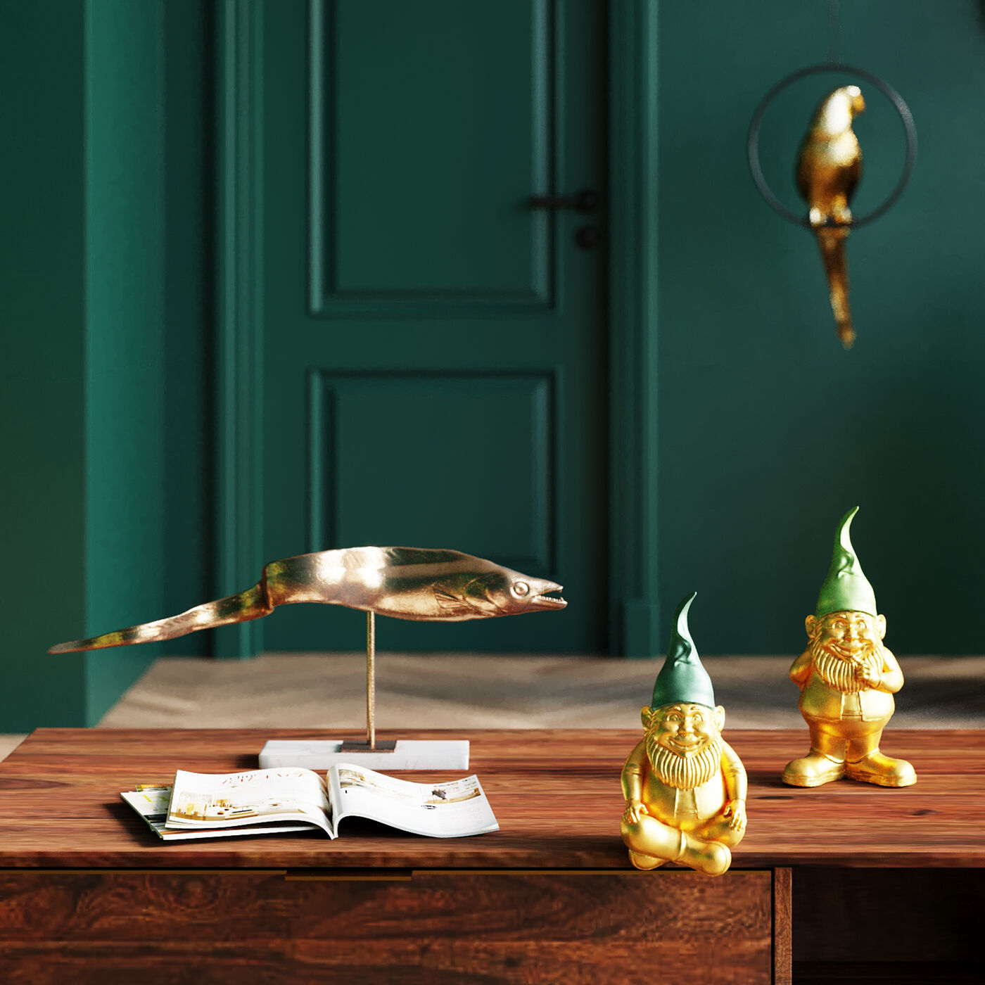 Фигура декоративная Zwerg Sitting Gold Green ракурс 6