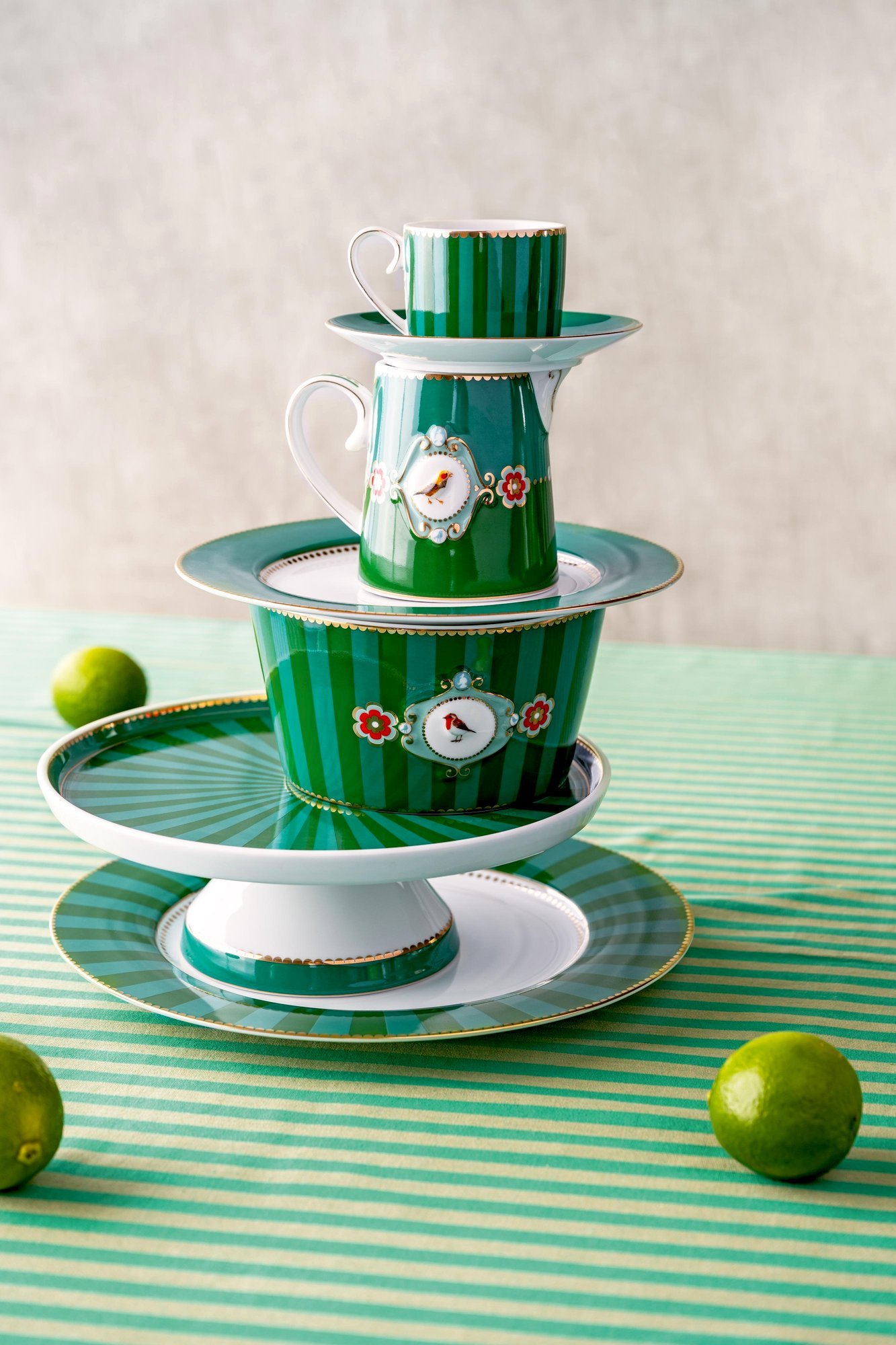 Набор пиал (2 шт. по Ø15 см) Love Birds Medallion Stripes Emerald-Green ракурс 6