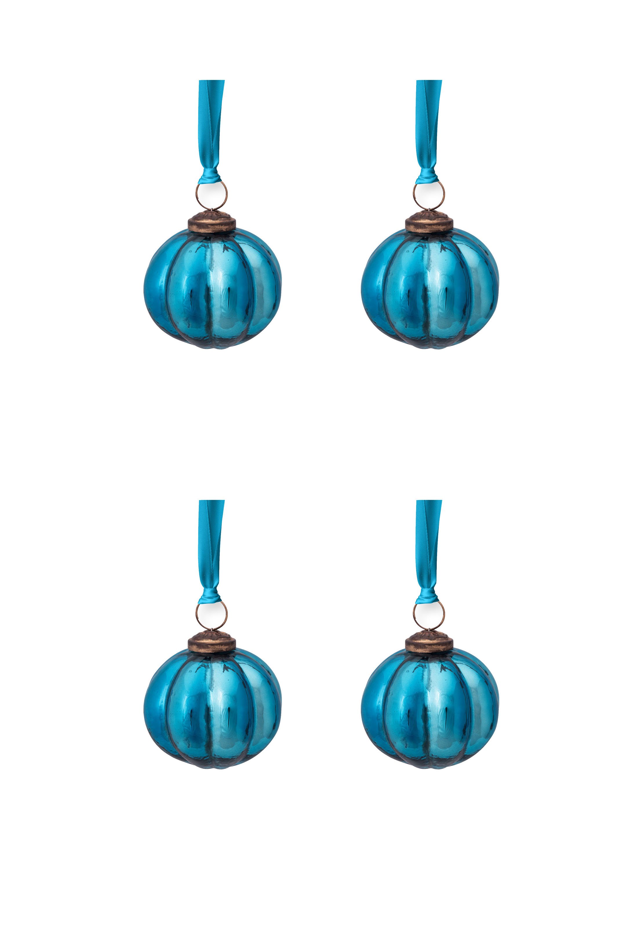 Набор (4 шт.) елочных украшений в форме звезды Glass Stripes Blue, 7,5 см
