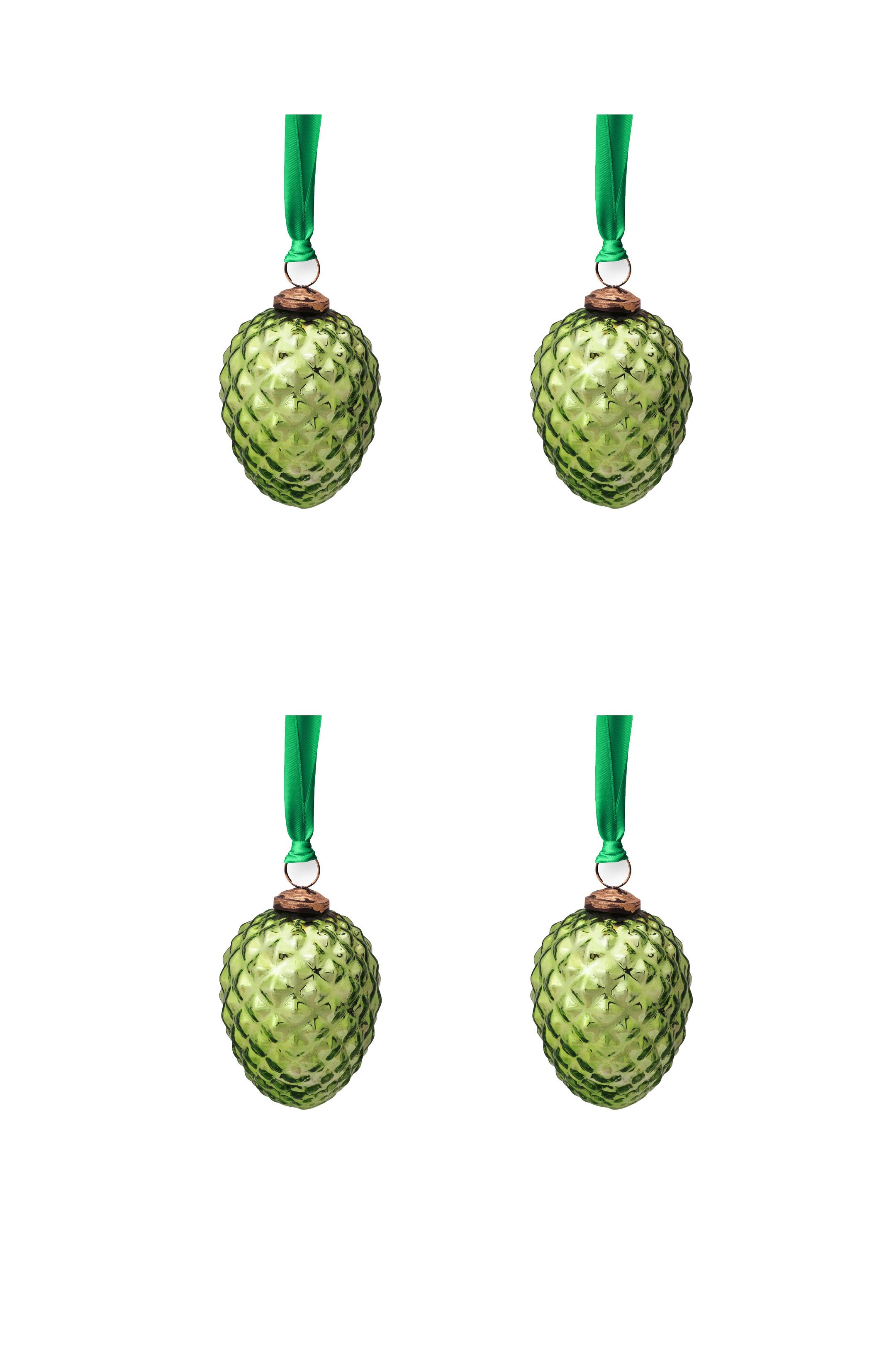 Набор (4 шт.) елочных украшений в форме шишки Glass Cone Light Green, 10 см