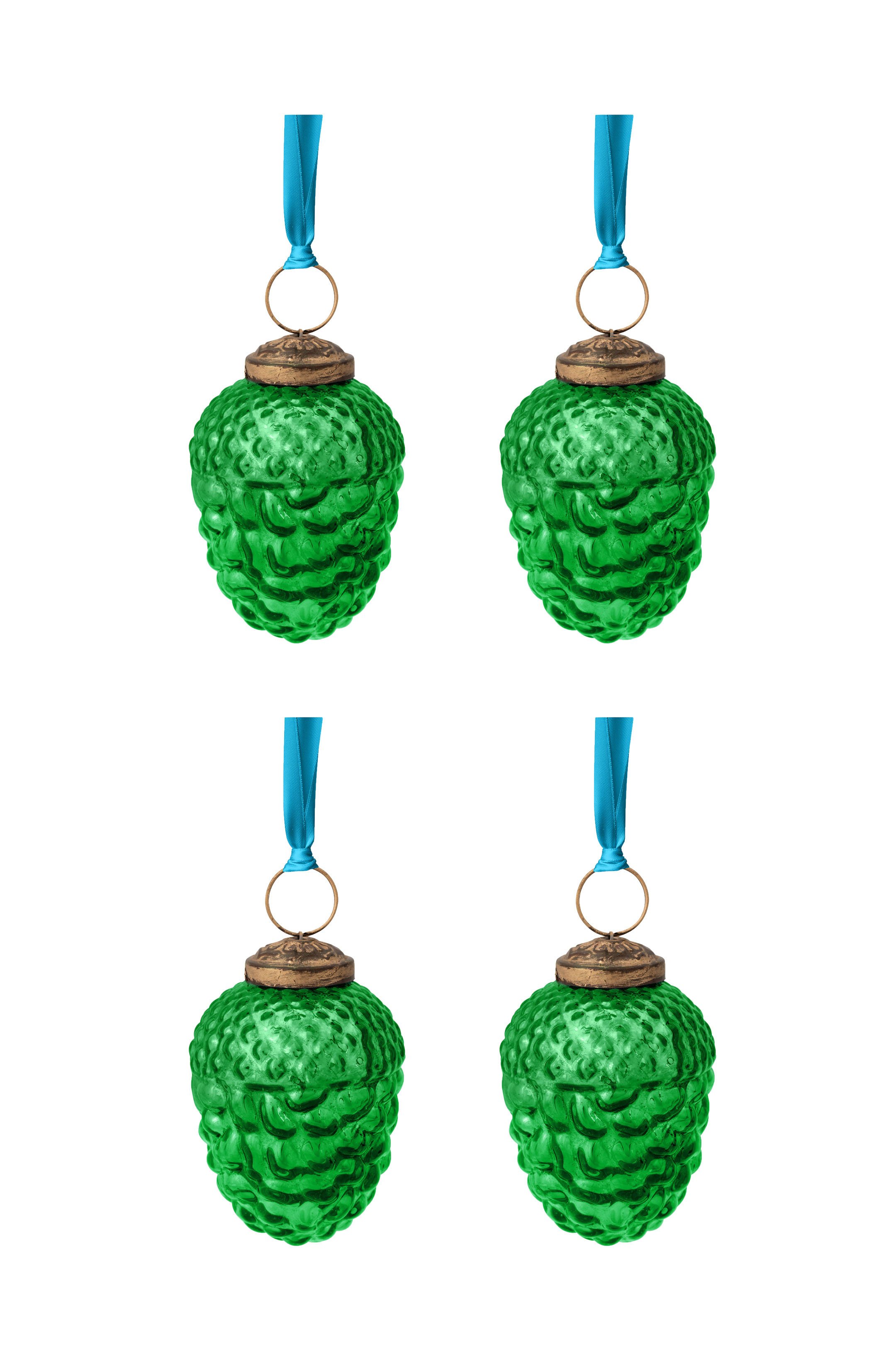 Набор (4 шт.) елочных украшений в форме шишки Glass Pine Cone Green ракурс 2