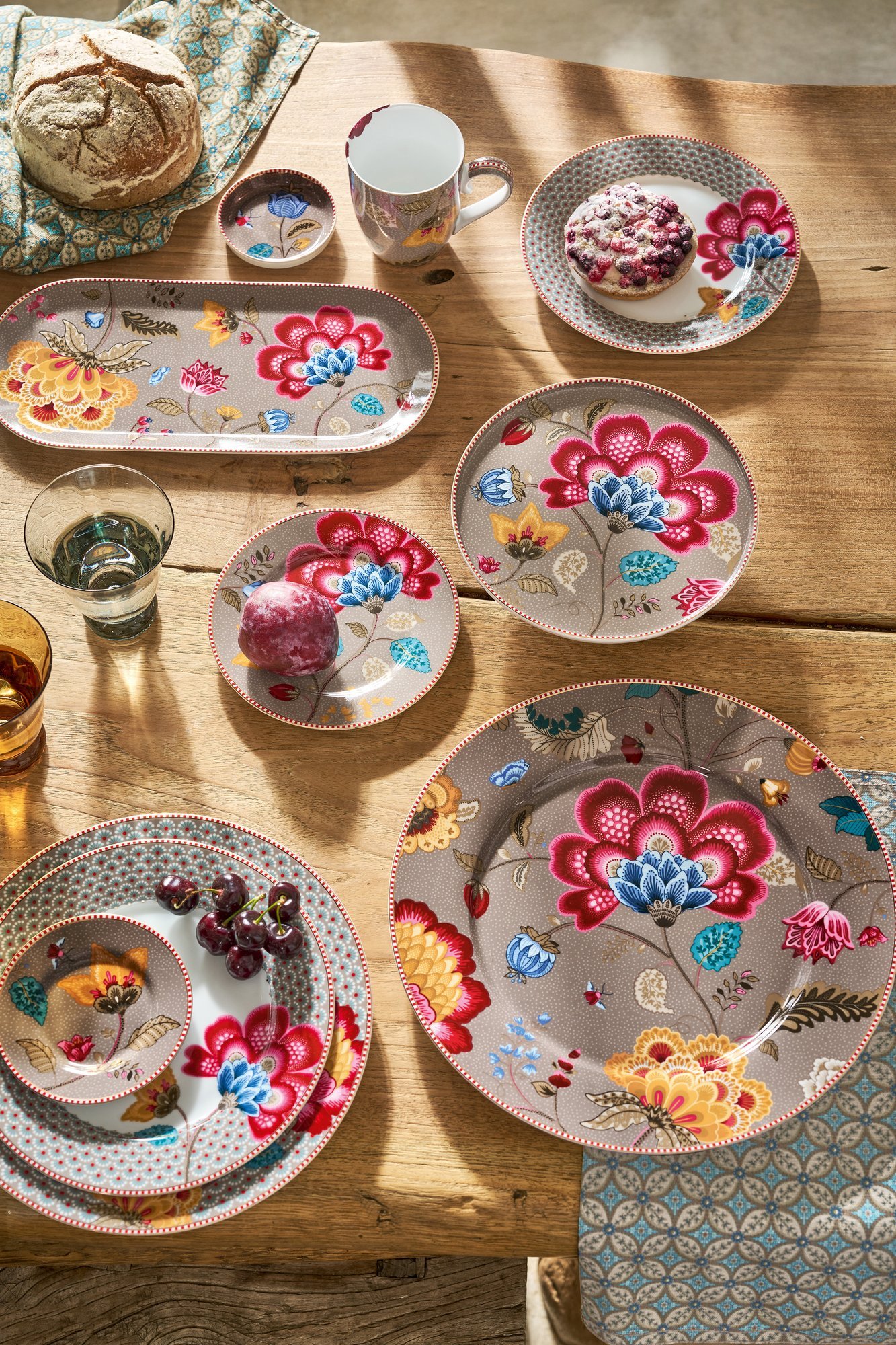 Набор салфеток сервировочных (4 шт.) Blooming Tales Bustani Khaki-Blue, 40х40 см