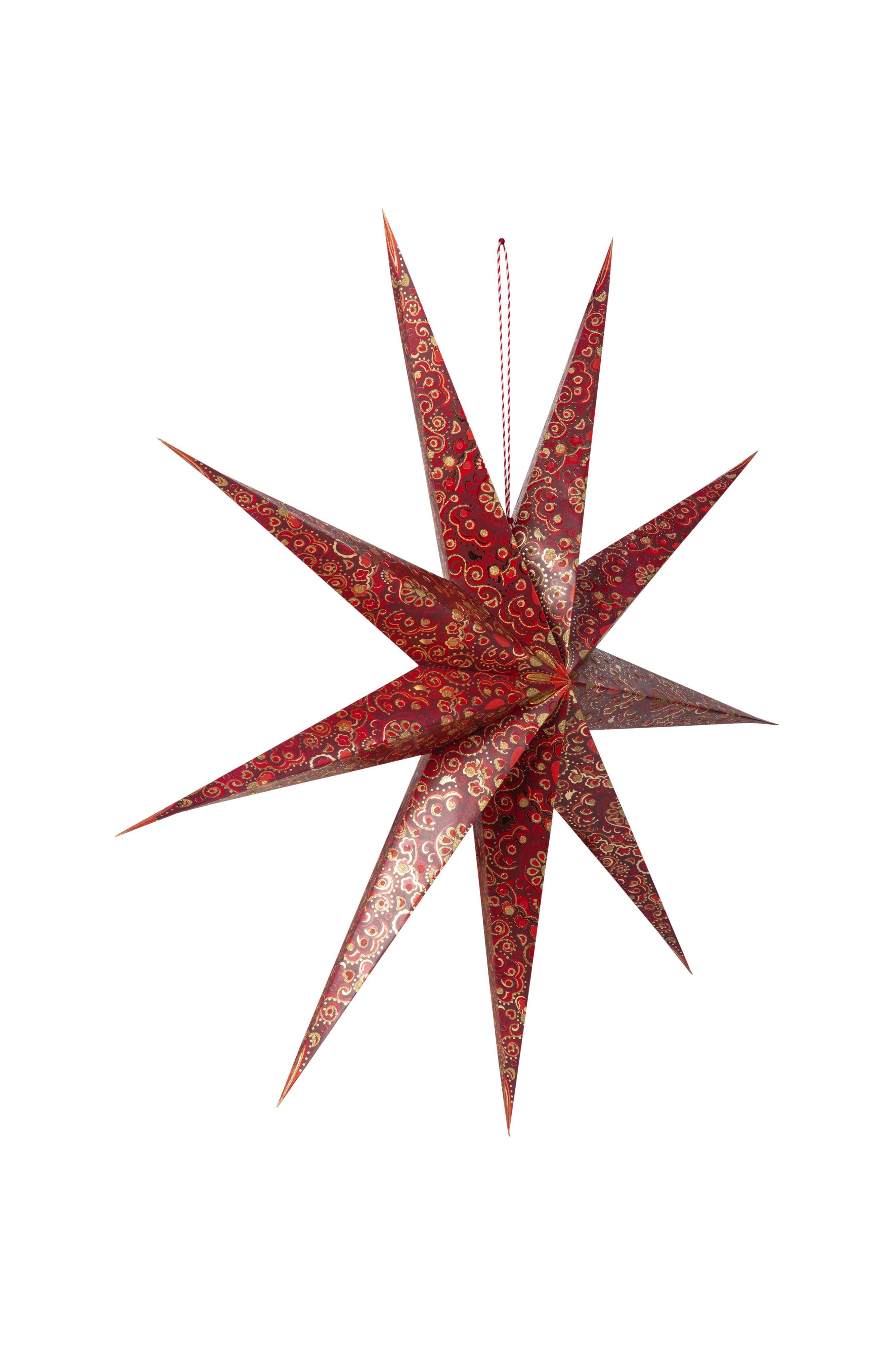 Звезда подвесная декоративная рождественская Star Paper Overall Print Dark Red ракурс 3